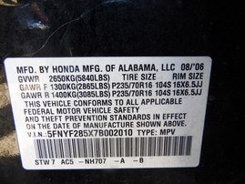 2007 Honda Pilot EX-L Black 3.5L AT 2WD #A23776